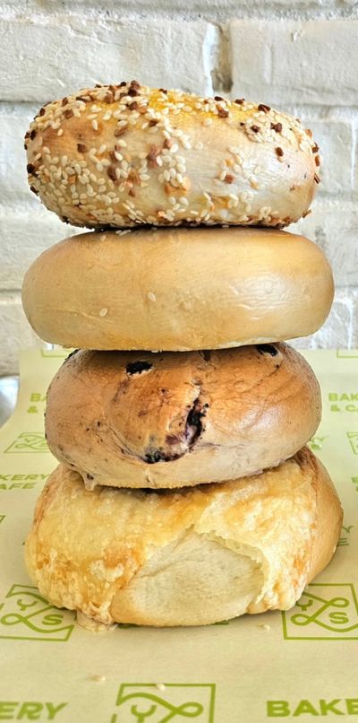Stack of four different kinds of bagels