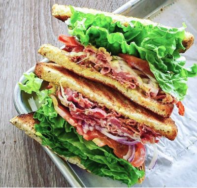 BLT sandwich cut into halves